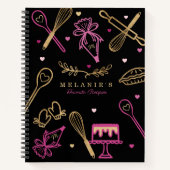 ベーキング&料理機器ブラック&金ゴールドレシピ ノートブック (正面)