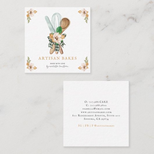 ベーキング&料理用品ベーカリーパティシシェフ スクエア名刺 (正面/裏面)