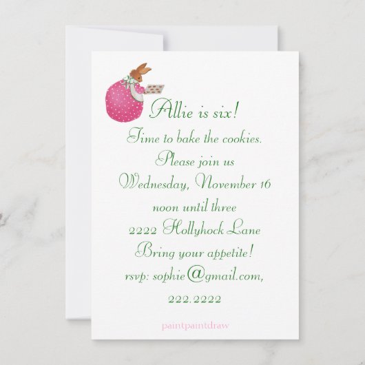 ベーキングCookieの招待 招待状 (裏面)