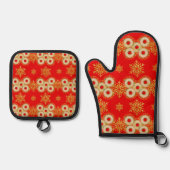 ベーグルの輪と雪かわいらし片は赤 鍋つかみ&鍋敷きセット (正面)