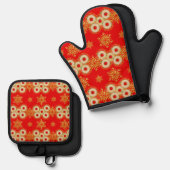 ベーグルの輪と雪かわいらし片は赤 鍋つかみ&鍋敷きセット (正面/裏面)