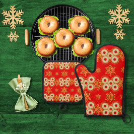 ベーグルの輪と雪かわいらし片は赤 鍋つかみ&鍋敷きセット