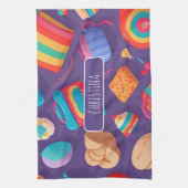 ベーグルカラフルパタパーソナライズされたーン キッチンタオル (縦)