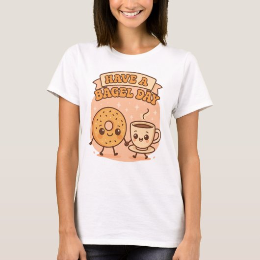 ベーグルデイを楽しもう かわいいフードアート Tシャツ (正面)
