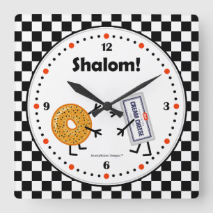 ベーゲルそしてクリームチーズ- Shalom -フレンドリーな食糧 スクエア壁時計