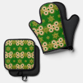 ベーゲルリングと雪かわいらし片グリーン 鍋つかみ&鍋敷きセット (正面/裏面)