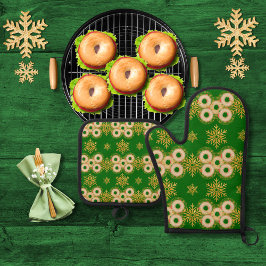 ベーゲルリングと雪かわいらし片グリーン 鍋つかみ&鍋敷きセット