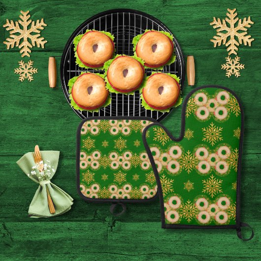 ベーゲルリングと雪かわいらし片グリーン 鍋つかみ&鍋敷きセット