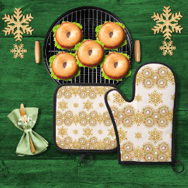 ベーゲルリングと雪かわいらし片ホワイト 鍋つかみ&鍋敷きセット