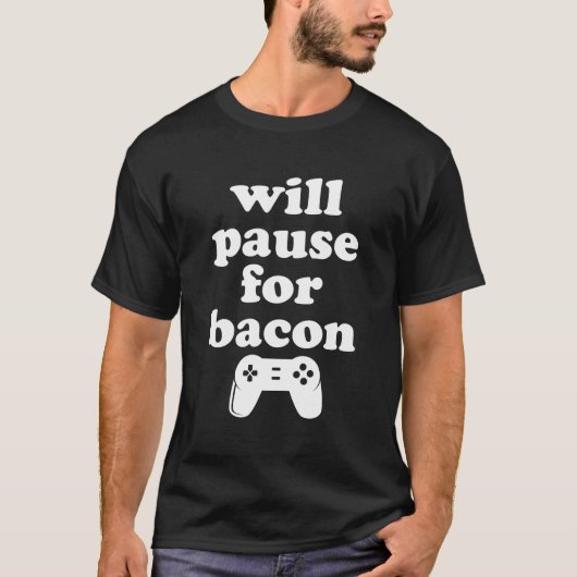 ベーコンおもしろいゲームとビデオゲーム Tシャツ (正面)
