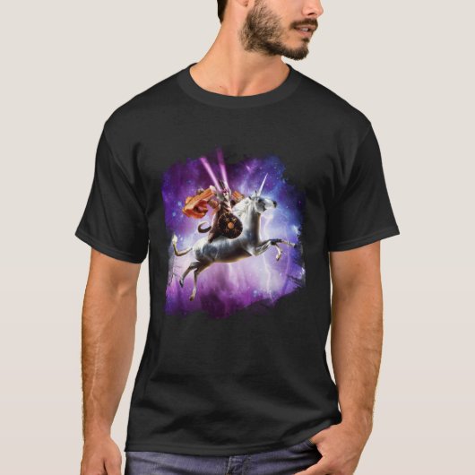 ベーコンでユニコーンに乗るトルネド猫 Tシャツ (正面)