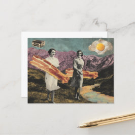 ベーコンとエッグを持つ超現実的な朝食女性 ポストカード