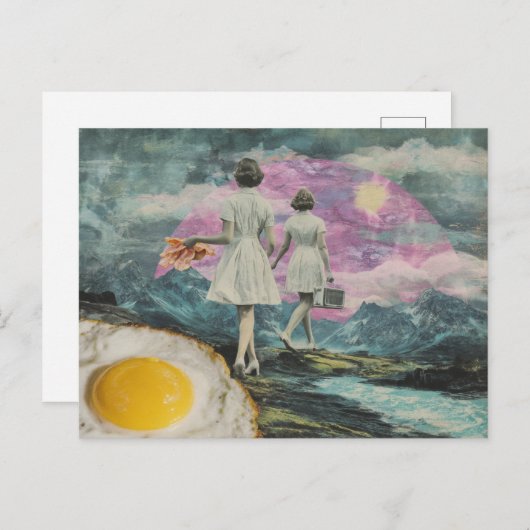 ベーコンとエッグを持つ超現実的な朝食女性 ポストカード (正面/裏面)