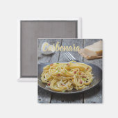 ベーコンとパルメザンのスパゲッティカルボナーラパスタ マグネット (正面/裏面)