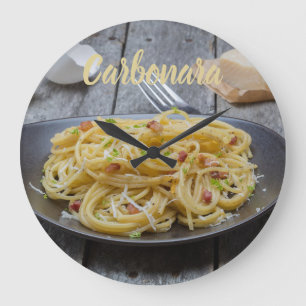 ベーコンとパルメザンを使ったスパゲッティ・カルボナーラパスタ ラージ壁時計