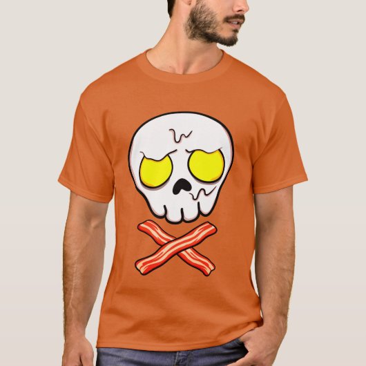 ベーコンと卵のドクロと骨のイラストが面白い Tシャツ (正面)