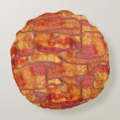 ベーコンの背景パターおもしろいン、揚げ食品 ラウンドクッション (裏面)