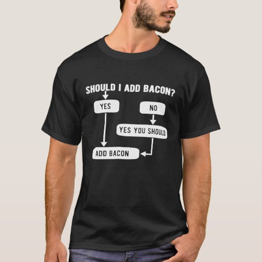 ベーコンを追加すべきかフローチャート Tシャツ (正面)