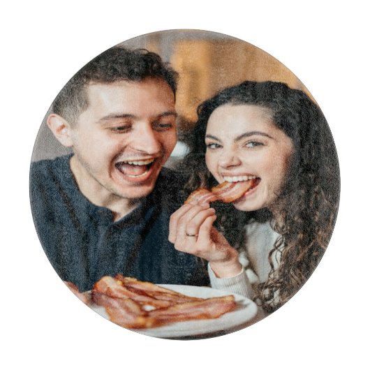 ベーコンを食べる写真のカスタマイズ・パーソナライズ カッティングボード (正面)