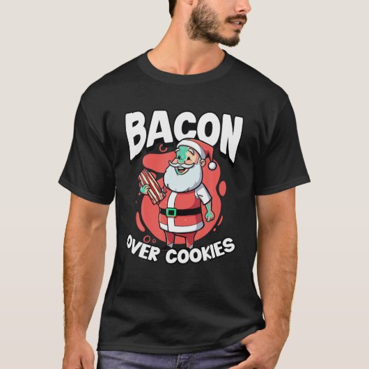 ベーコンクリスマスサンタクロース肉好きクリスマスT Tシャツ (正面)