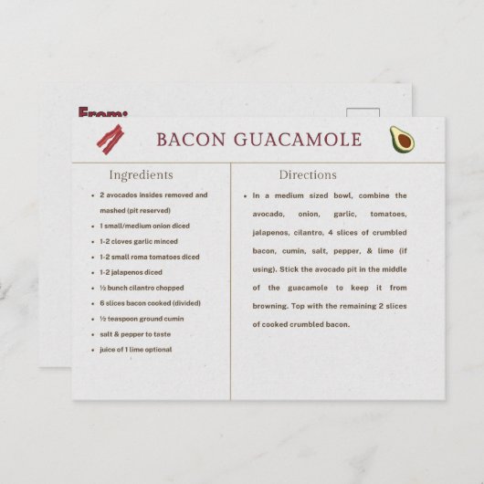 ベーコングアカモールサンクスギビングレシピカード ポストカード (正面/裏面)