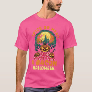ベーコンハロウィーンの怖いトリックまたはトリート不気味ブレイク Tシャツ