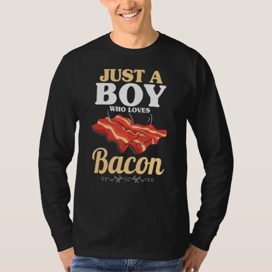 ベーコンポーク焼きベーコンが大好きな少年 Tシャツ (正面)