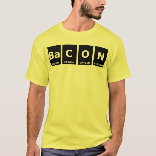 ベーコン元素周期表 楽しいTシャツ Tシャツ (正面)