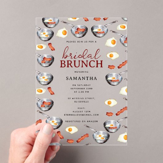 ベーコン&エッグスブレックファーストブランチブライダルシャワー アクリル招待状 (インサイチュ (ポータブル))
