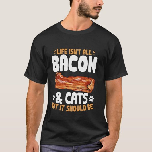 ベーコン フード 肉 猫好き ベーコン Tシャツ (正面)