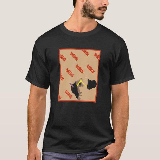 ベーコン+雨+パグ+面白い+グラフィック Tシャツ (正面)