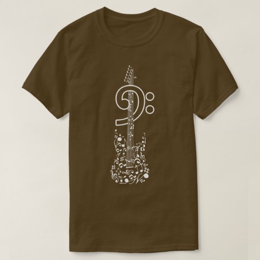 ベーシストクレフ、 音符記号バスギター Tシャツ (デザイン正面)