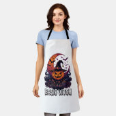 ベーシックウィッチハロウィンカボチャ三日月魔法鍋 エプロン (着用した状態)