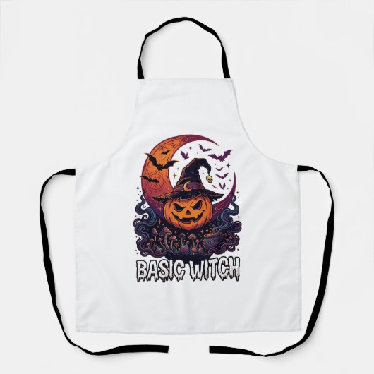 ベーシックウィッチハロウィンカボチャ三日月魔法鍋 エプロン (正面)