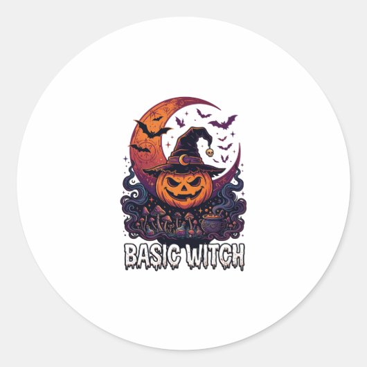 ベーシックウィッチハロウィンカボチャ三日月魔法鍋 ラウンドシール (正面)