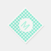 ベーシックシンプルネオミントグリーンジンガムモノグラム スタンダードカクテルナプキン (角)