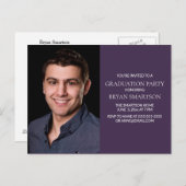 ベーシックパープル卒業パーティフォト招待状 インビテーションポストカード (正面/裏面)