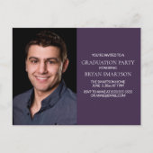 ベーシックパープル卒業パーティフォト招待状 インビテーションポストカード (正面)