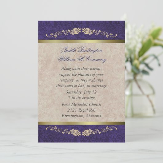 ベージエレガントュアンドパープル結婚式招待状 招待状 (スタンド正面)