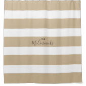 ベージエレガントュブラウンハンドレタリングファミリ名 シャワーカーテン (正面)