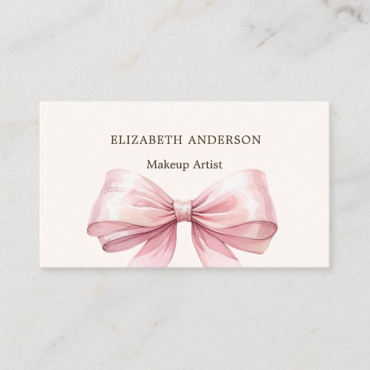 ベージクリームピンクボウエレガントQRコード 名刺 (正面)