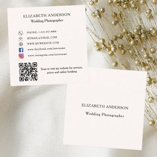 ベージクリームQRコードSNS スクエア名刺