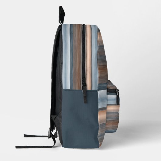 ベージグレイティール（緑がかった色）ブルータウペブラウンストライプアート プリントバックパック (左)