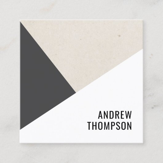 ベージグレイユニークホワイトジオメトリックコンサルタント スクエア名刺 (正面)