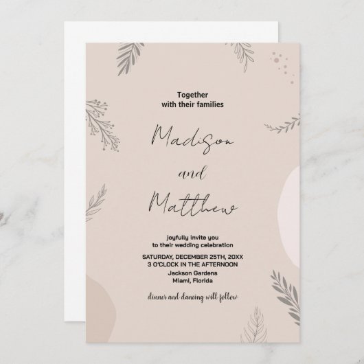 ベージグレイ結婚式招待状 招待状 (正面/裏面)