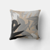 ベージグレイ&ブラック芸術的抽象芸術葉 クッション (裏面)