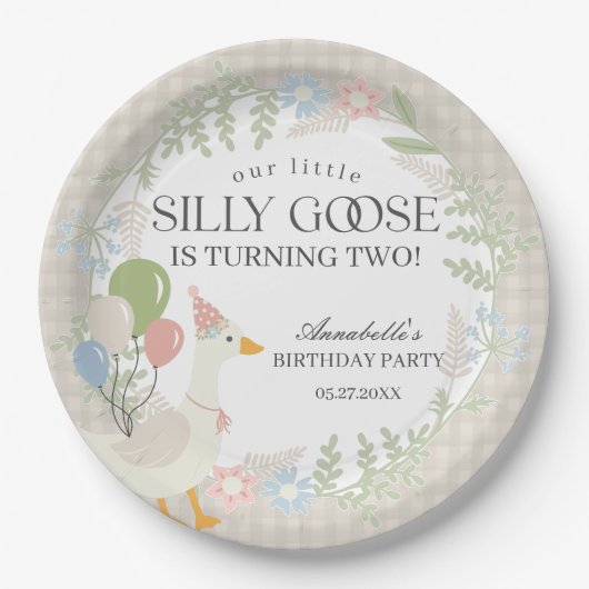 ベージグース間抜けフローラギンガム誕生日 ペーパープレート (正面)