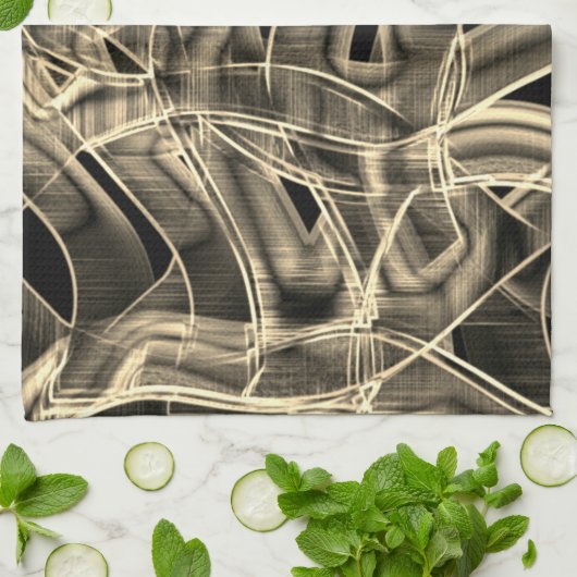 ベージテープ状の曲線、コントラスト付きレリーフ、 浮き彫り線 キッチンタオル (折り畳み)