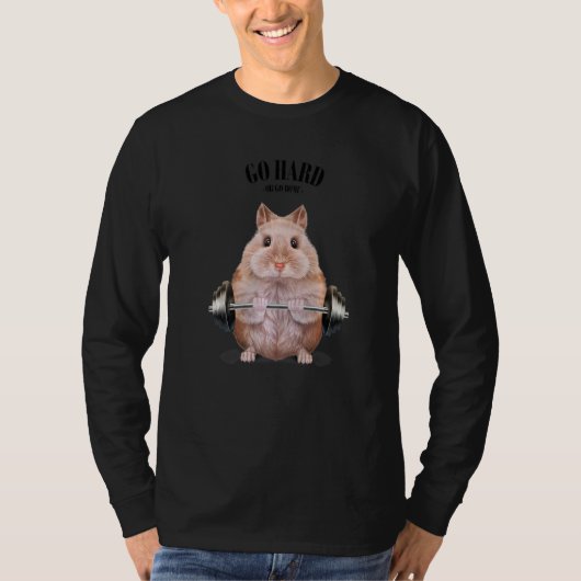 ベージドワーフハムスター筋肉トレーニング重量挙げ Tシャツ (正面)
