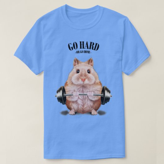 ベージドワーフハムスター筋肉トレーニング重量挙げ Tシャツ (デザイン正面)